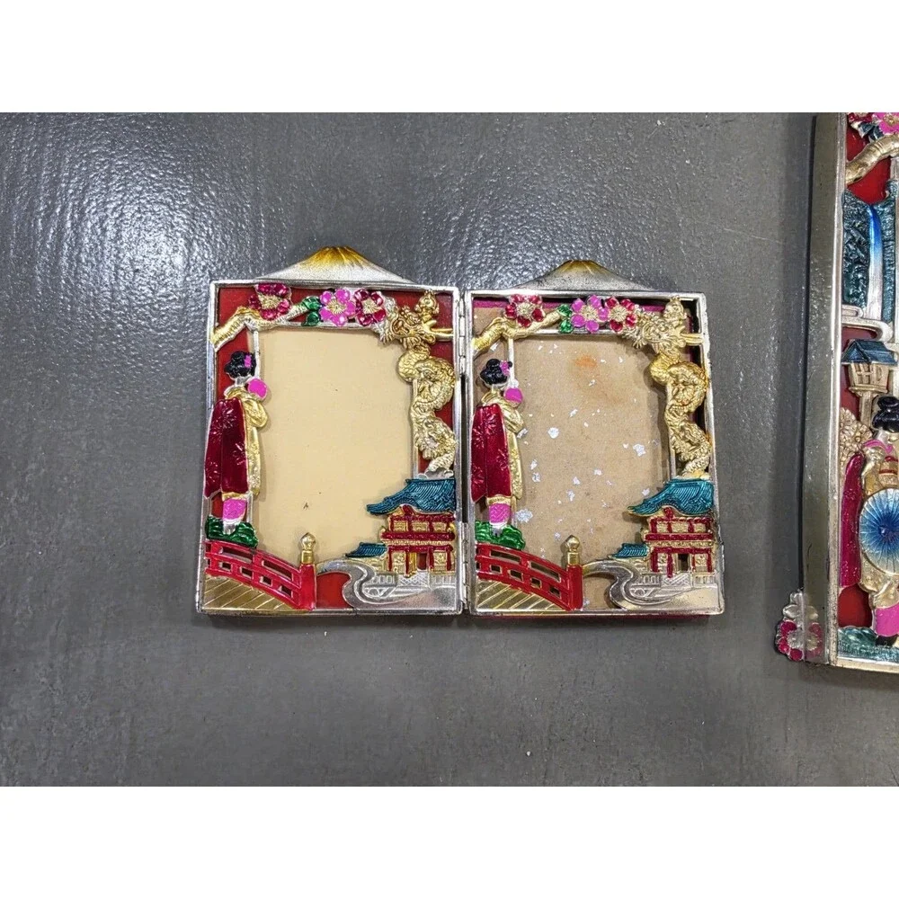 Vintage Japanese Triptych Photo Frame Set And Mirror
